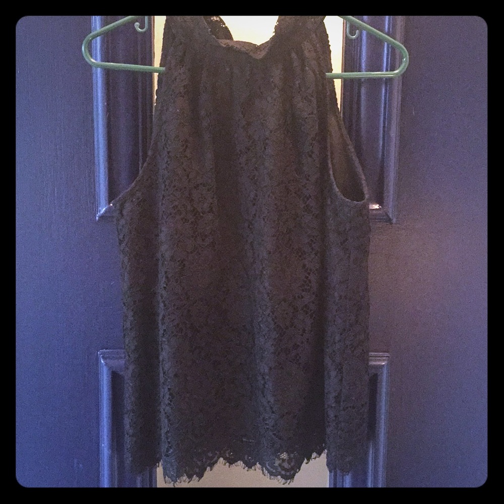 JCrew black lace sleeveless top with tie back